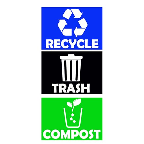 Recycle, Trash & Compost Stickers Set of 3 Vinyl Decals 10x7 inch Multi Purpose