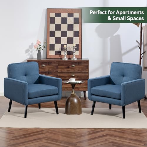 Mid-Century Modern Accent Chair, Fabric Reading Armchair with Wood Frame