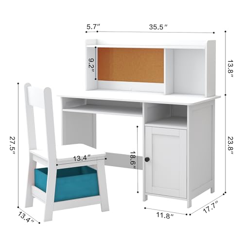 Kids Wooden Desk and Chair Set with Storage for Study and Crafts