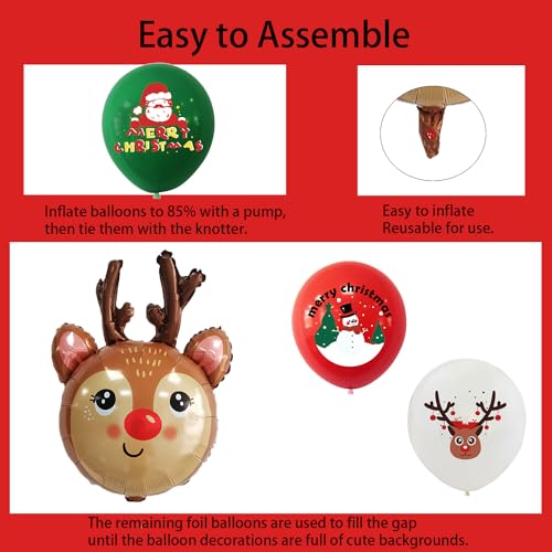HADCKJA Reindeer Balloons - 15Pcs Christmas Balloon Kit (3 large reindeer foil + 12 assorted latex)