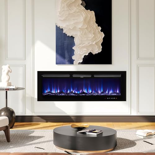 50 Inch Electric Fireplace Recessed and Wall Mounted with Remote Control