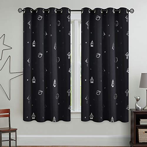 Space Theme Blackout Curtains for Kids Room, 63 Inch Panels, 2-Pack