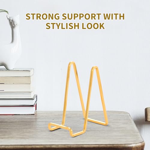 Gold Metal Plate Display Stand - 6 Inch Tabletop Easel Holder (3 Pack)