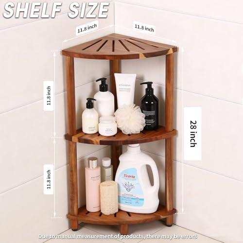 3-Tier Acacia Wood Corner Shower Caddy - Waterproof Bathroom Organizer Stand