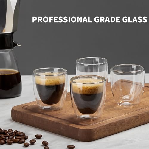 Gencywe Double Walled 3oz Espresso Cups Set of 4 - Insulated Glass Mugs for Coffee & Tea