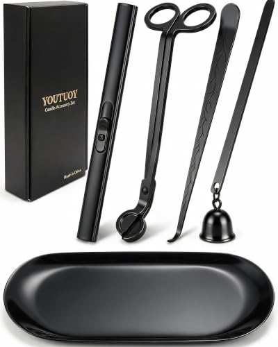 5-in-1 Candle Accessory Set - Rechargeable Lighter, Wick Trimmer, Snuffer & Dipper