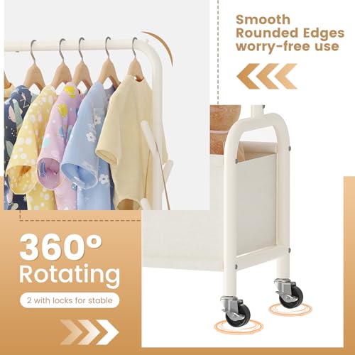 Kids Clothing Rack with Storage Bin and Hooks - Portable Garment Organizer