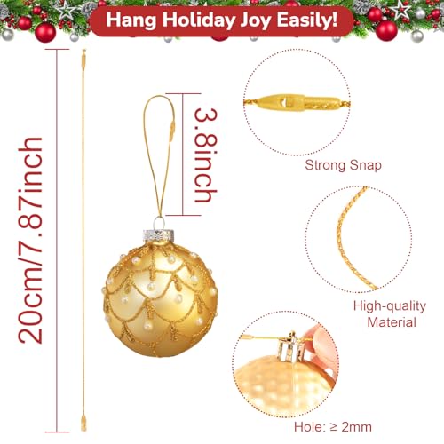 200 Pcs Precut Ornament String Hangers with Snap Fasteners - Gold & Silver