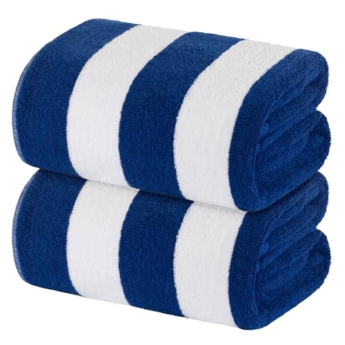White Classic Oversized Cabana Stripe Beach Towels 2 Pack - 35x70 Cotton