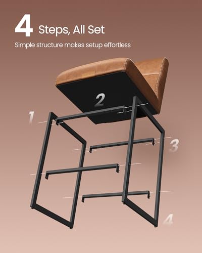 Counter Height Bar Stools with Backs, Set of 2, Synthetic Leather