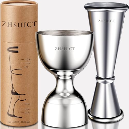 ZHSHICT 2 Pack Bartending Jiggers Set - Heavy Duty Stainless Steel Measuring Tools for Cocktails
