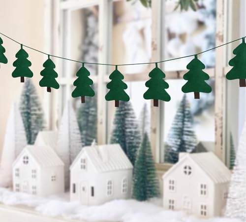 Green Christmas Tree Garland with Cotton Filling - Handmade Felt Ribbon for Holiday Decor