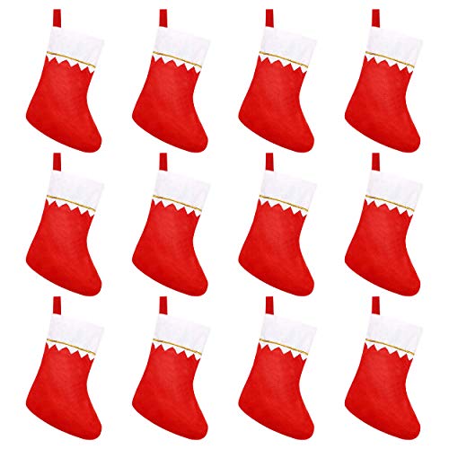 Red Felt Christmas Stockings with White Cuff & Gold Trim - 12-Pack
