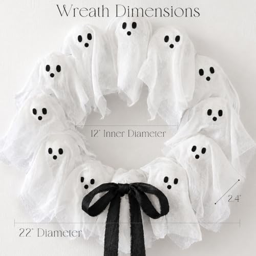22-Inch Lighted Ghost Wreath with Remote, 8 Modes & Timer