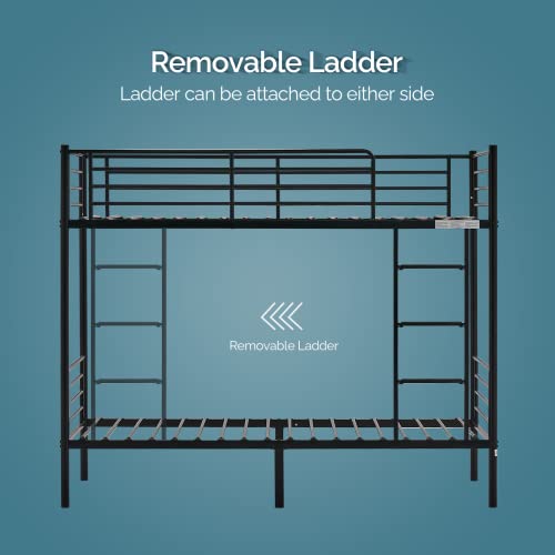 Heavy Duty Twin Over Twin Metal Bunk Bed with Safety Guardrail and Ladder