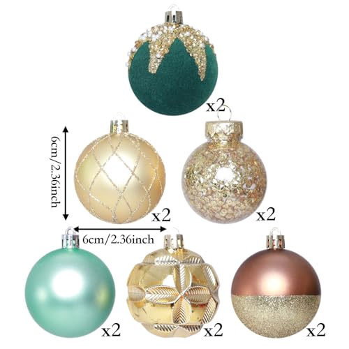 12ct 2.36 In Green Gold Velvet Baubles For Tabletop Christmas Tree