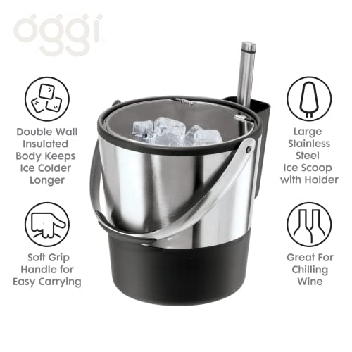 Double-Wall Insulated Ice Bucket with Lid & Scoop - 4 Qt Stainless Steel