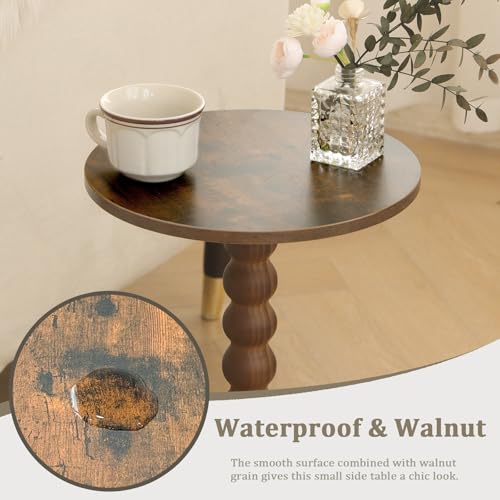 Round Side Table, Modern Accent End Table for Small Spaces - Rustic Brown