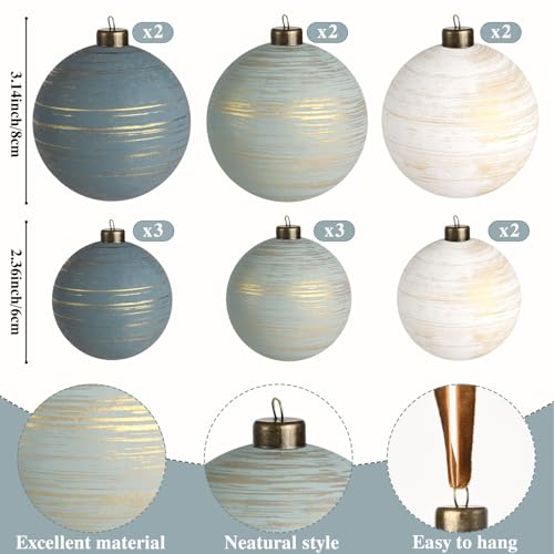 Waipfaru 14Pcs Neutral Textured Christmas Ball Ornaments, 2.36"/3.15", White Gray Dark Blue – Shatterproof, Coastal Winter Twilight