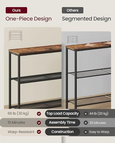 31.5" Narrow 3-Tier Console Table with Steel Frame & Storage Shelves