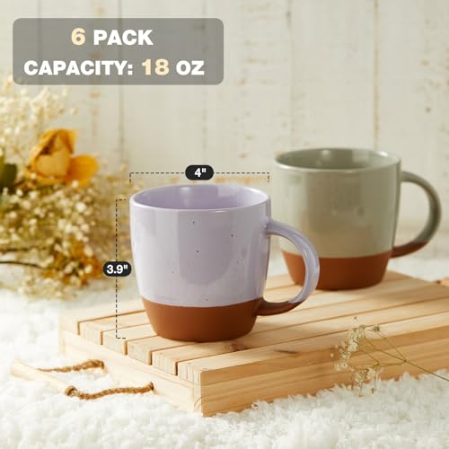 Morandi Assorted Neutrals Ceramic Coffee Mug Set of 6, 18 oz Large Latte Cups with Handle, Microwave Safe, Modern Kitchen Drinkware