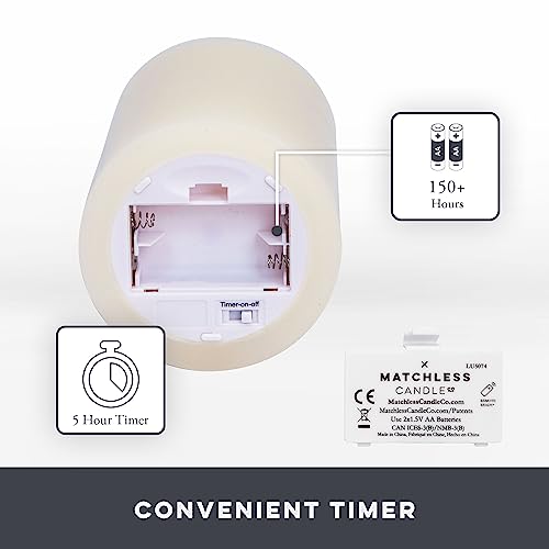 Matchless Candle Co. Ivory Flameless Pillar Candles 3x4.5/5.5/6.5 in (Timer) — Set of 3