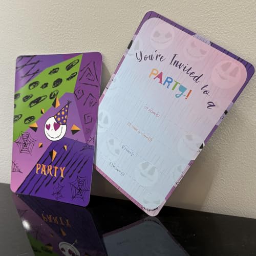 Movie Themed Invitations Set – 10 Purple Party Invites for Jack & Sally Fans