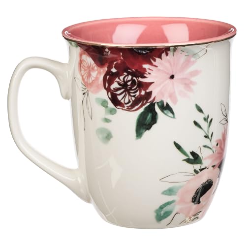 WITH LOVE Blessed Mom 14oz Ceramic Coffee Mug - Large Pink Floral Interior