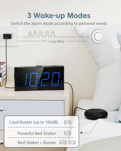 Vibrating Alarm Clock with Bed Shaker for Heavy Sleepers and Hard of Hearing