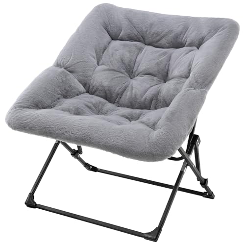 Foldable Faux Fur Saucer Chair - Oversized Comfortable Lounge Chair