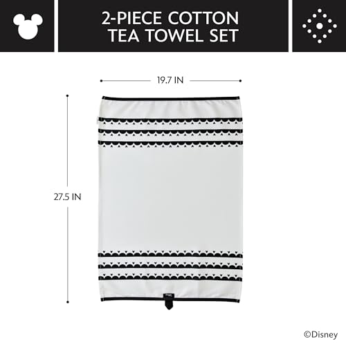 Disney Monochrome Mickey Mouse Kitchen Towels 2-Pack White - Absorbent & Machine Washable
