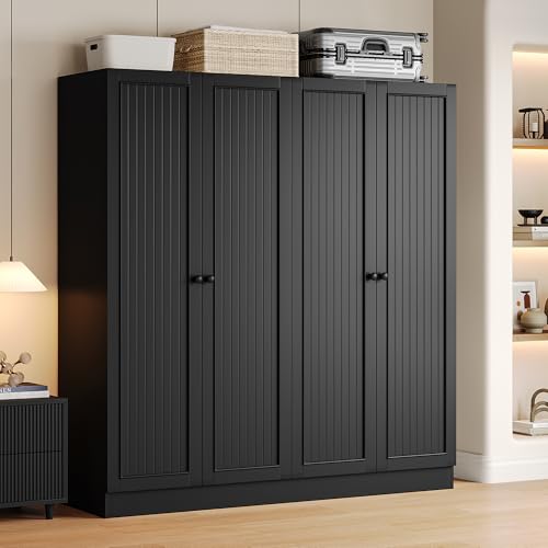 63-Inch Large 4-Door Wardrobe Closet with 2 Drawers and Adjustable Shelves