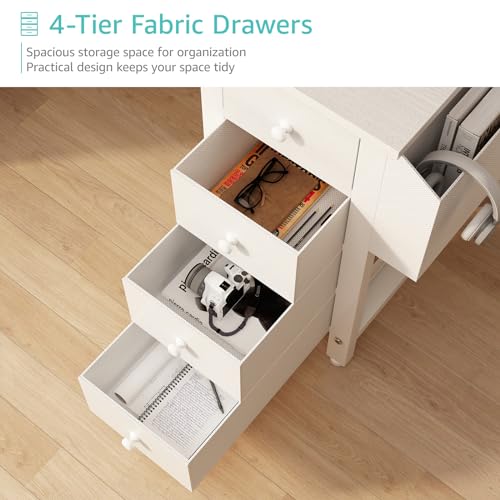 White 47-Inch L-Shaped Corner Computer Desk with Outlets & Drawers