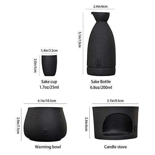 Lyty Black Ceramic Sake Set with Warmer & Storage Box - 9pcs