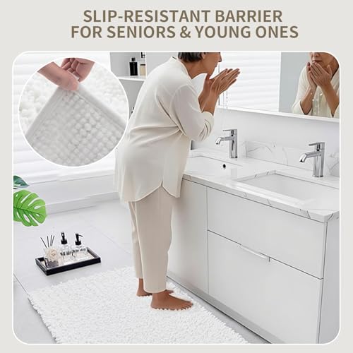 Ruggnovea Extra Thick Chenille Bath Mat 32x20 Non-Slip White