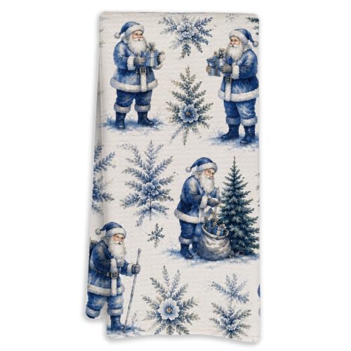 Blue Christmas Santa Kitchen Dish Towels 16x24in - Father Variation by LCRBF