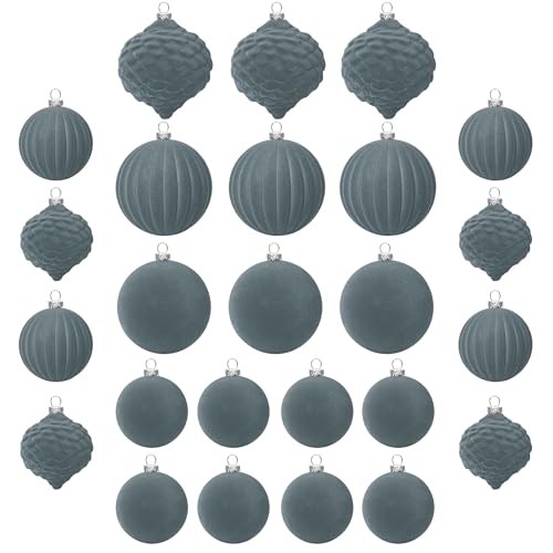 Lux Gray Velvet Christmas Balls 25-Pack | Flocked Holiday Ornaments by KI Store