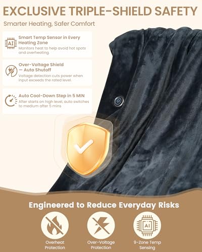 Cordless Heated Blanket with Hood - Rechargeable Battery, 9 Heating Zones