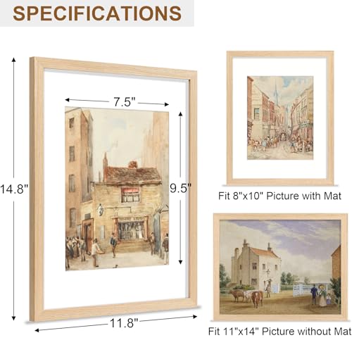 11x14 Solid Wood Picture Frame with Mat for 8x10 Photo - Natural Wood