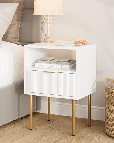 Mid-Century Modern Nightstand with Storage Drawer and Open Shelf