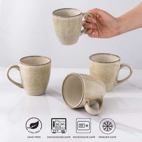 GBhome 12oz Ceramic Coffee Mug Set - Durable Stoneware Cups for Tea, Latte, Hot Cocoa, Dishwasher & Microwave Safe, Pack of 6