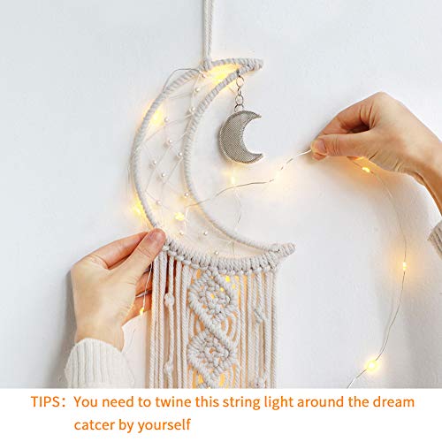 Moon Macrame Wall Hanging with LED String Lights - Boho Wall Decor