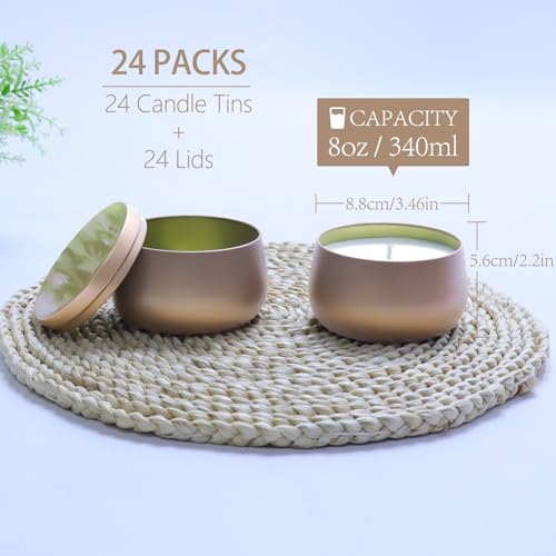 8oz Dark Gold Candle Tins - 24 Pack Metal Containers for DIY