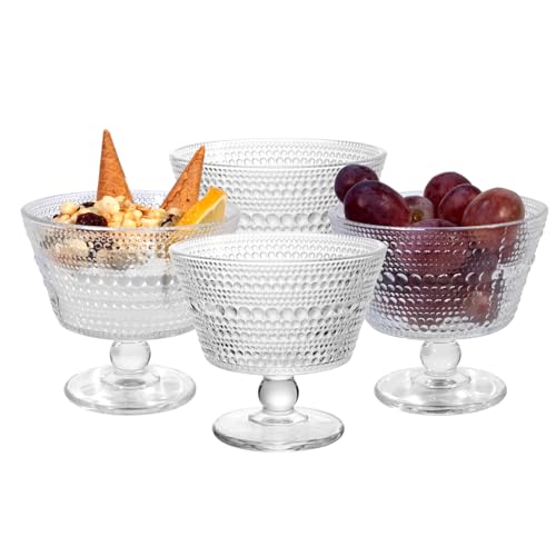 DNIENKGE Set of 4 Glass Dessert Bowls 9oz Vintage Style Ice Cream Sundae Cups