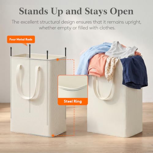 Lifewit Slim Laundry Hamper, 50L Narrow Collapsible Basket with Handles