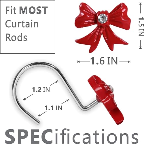 PopKozzi Red Christmas Bow Shower Curtain Hooks, 12Pcs - Resin Bow Tie Curtain Rings