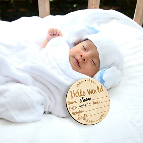 Wooden Baby Birth Announcement Sign with Ink Pad for Newborn Keepsake