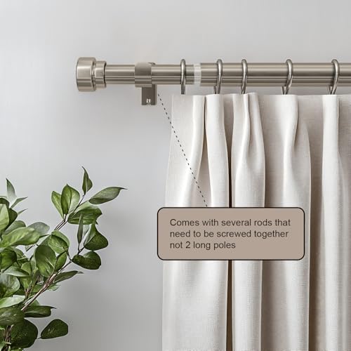 Adjustable Brushed Nickel Curtain Rod Set, 28-48 Inch Heavy Duty Metal
