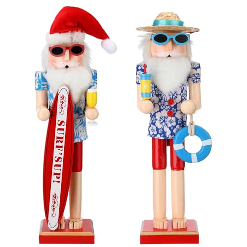 RattanView 2-Pack 15in Hawaiian Santa Nutcrackers – Surf Beach Christmas Decor