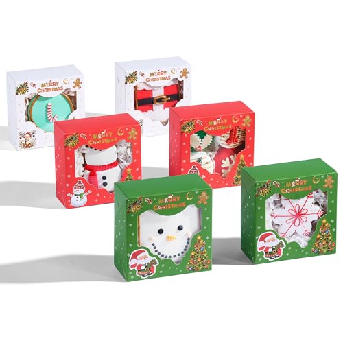 48PCS Christmas Cookie Boxes with Windows, 4x4x2 Inches - Holiday Gift Packaging